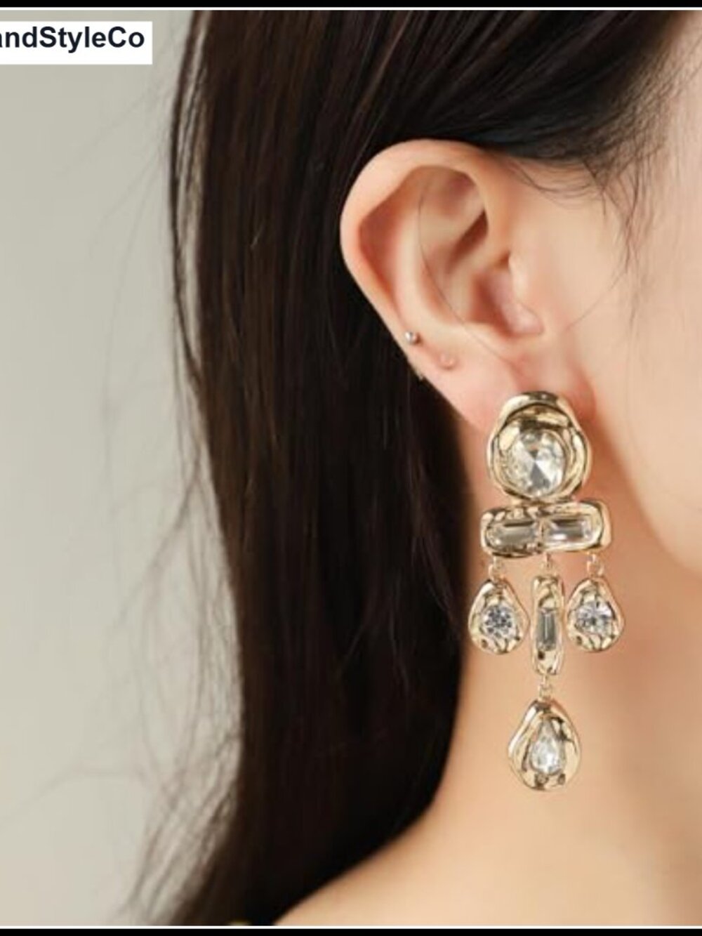 Gold-Tone Crystal Drop Dangle Earrings | Women's Jewelry | Lightweight - Picture 4 of 6